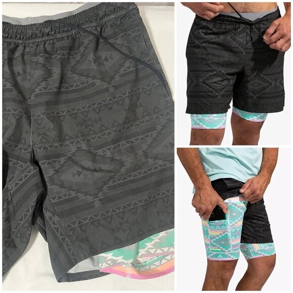 Chubbies The Quests 7" Compression Lined Short Aztec Gray Men's Large Activewear - Picture 1 of 12